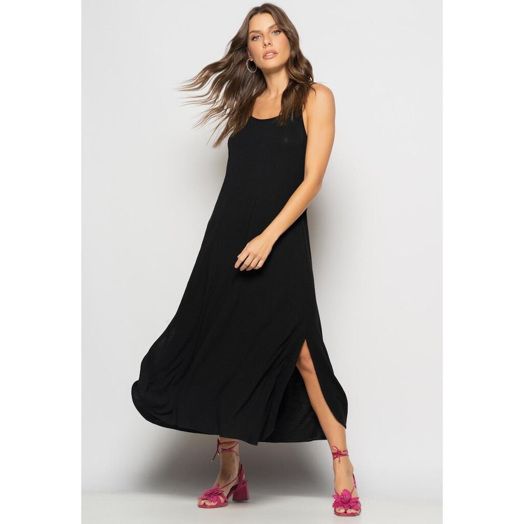Vestido Longo Alcinha Com Barra Arredondada E Bolsos Salvatore