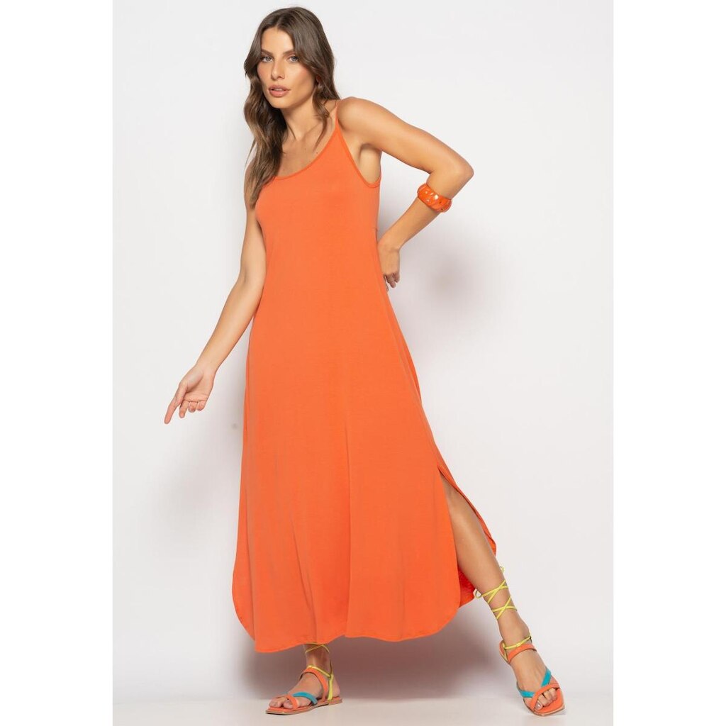 Vestido Longo Alcinha Com Barra Arredondada E Bolsos Salvatore