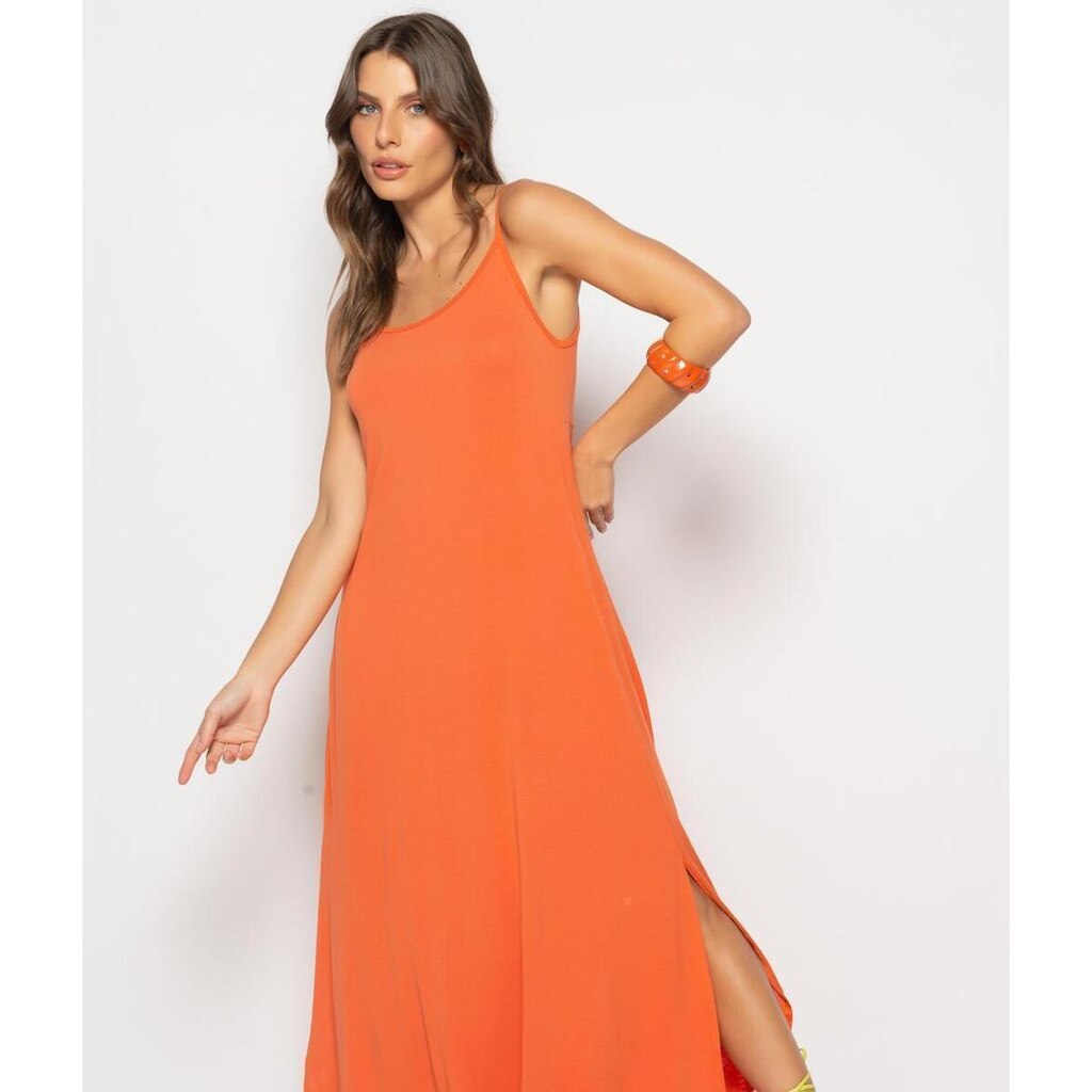 Vestido Longo Alcinha Com Barra Arredondada E Bolsos Salvatore