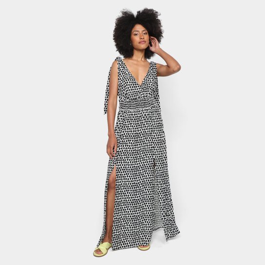 Vestido Longo Animale Jeans Estampado Feminino - Poa Menor preço em Vestido Longo Animale Jeans Estampado Feminino - Poa