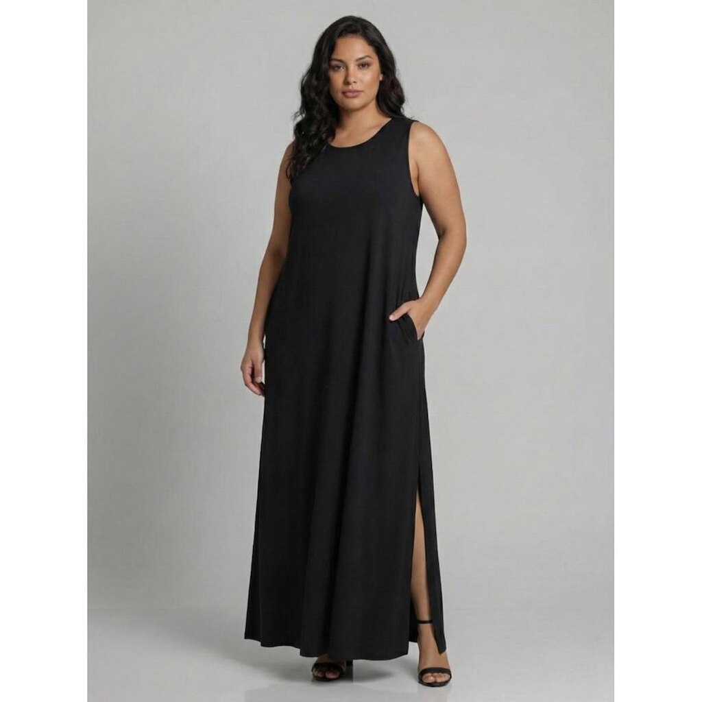 Vestido Longo Aveloz Viscolycra Soltinho Plus Size com Bolso