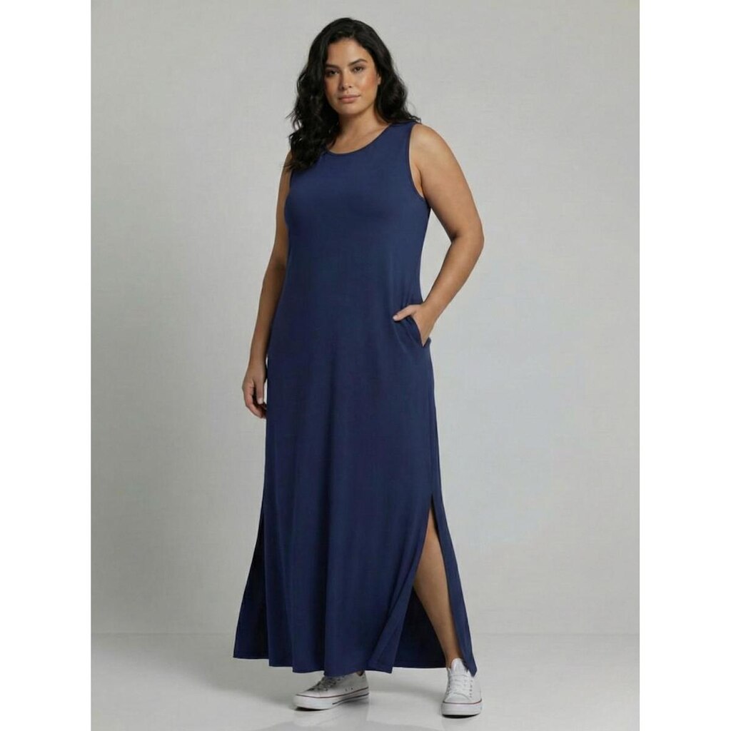 Vestido Longo Aveloz Viscolycra Soltinho Plus Size com Bolso