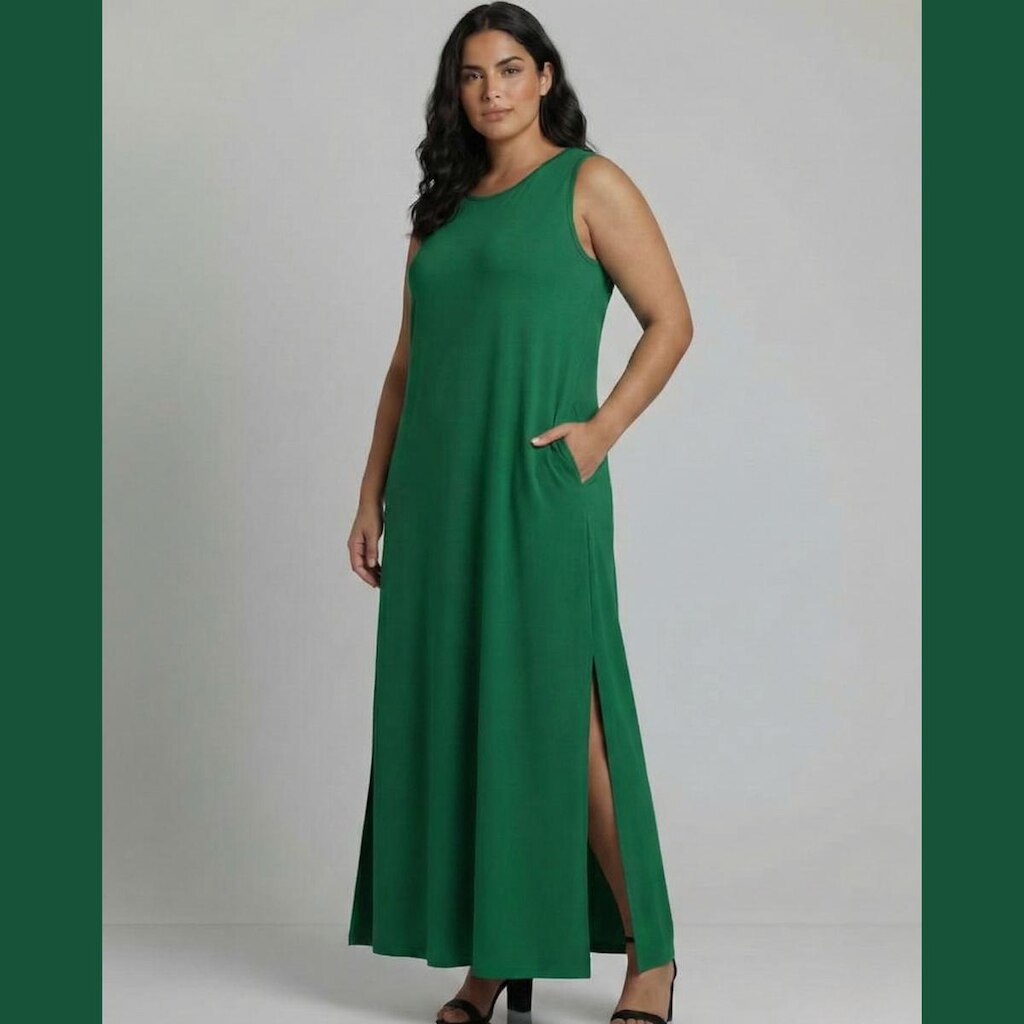 Vestido Longo Aveloz Viscolycra Soltinho Plus Size com Bolso