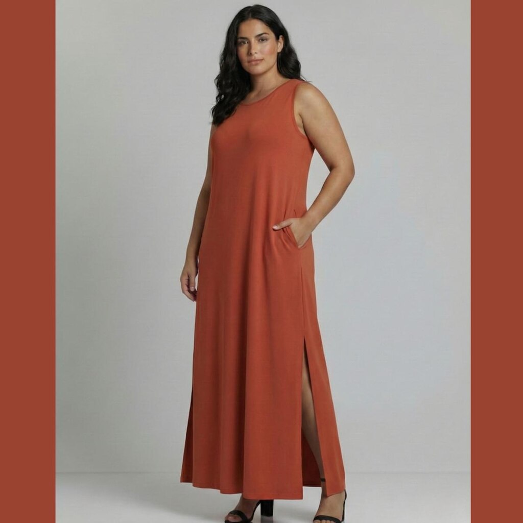 Vestido Longo Aveloz Viscolycra Soltinho Plus Size com Bolso