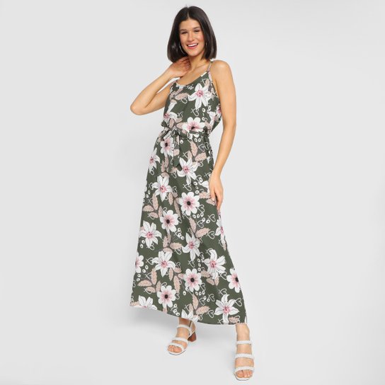 Vestido Longo Ayaka Floral Feminino - Verde Menor preço em Vestido Longo Ayaka Floral Feminino - Verde