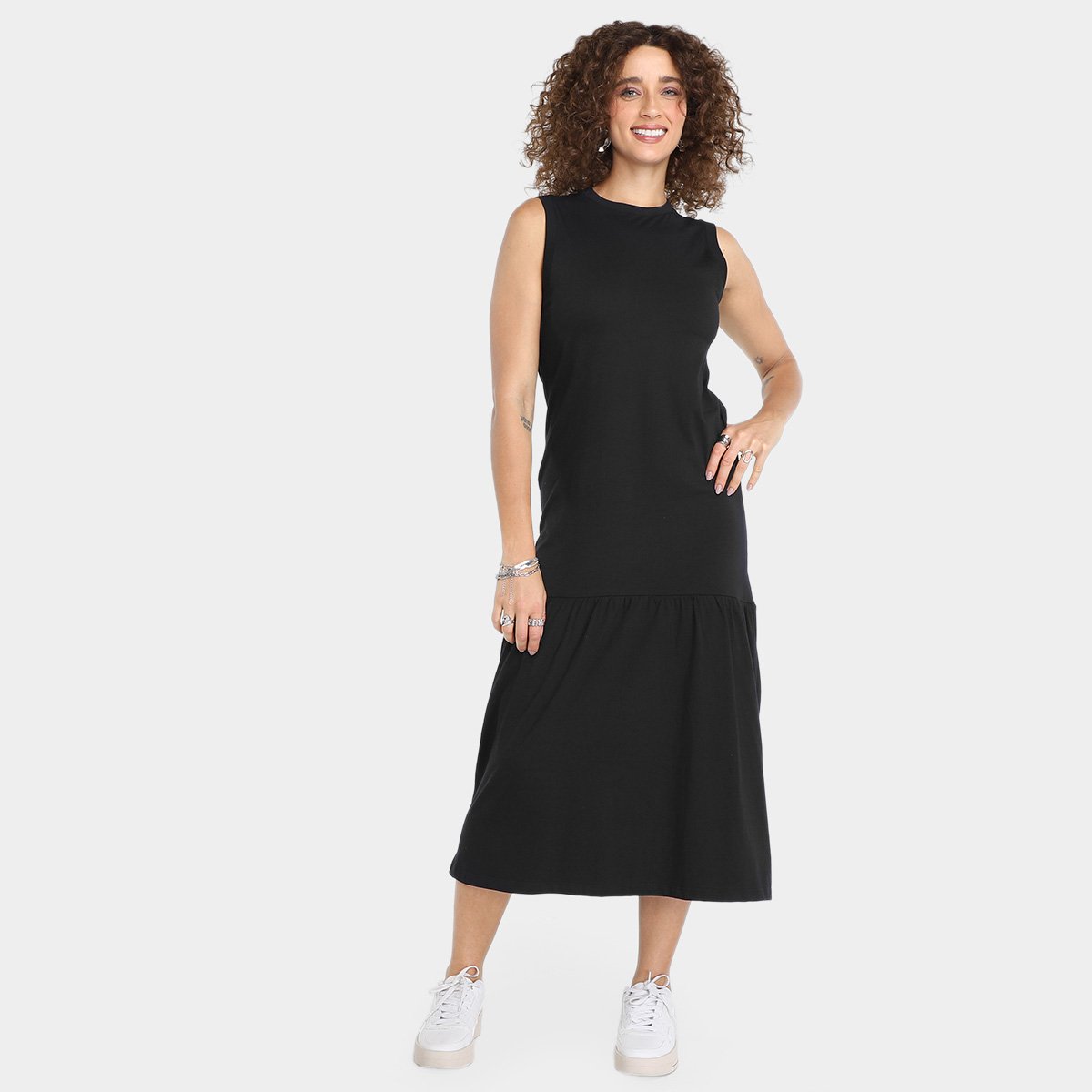 Vestido Longo Calvin Klein Babado Feminino Menor preço em Vestido Longo Calvin Klein Babado Feminino