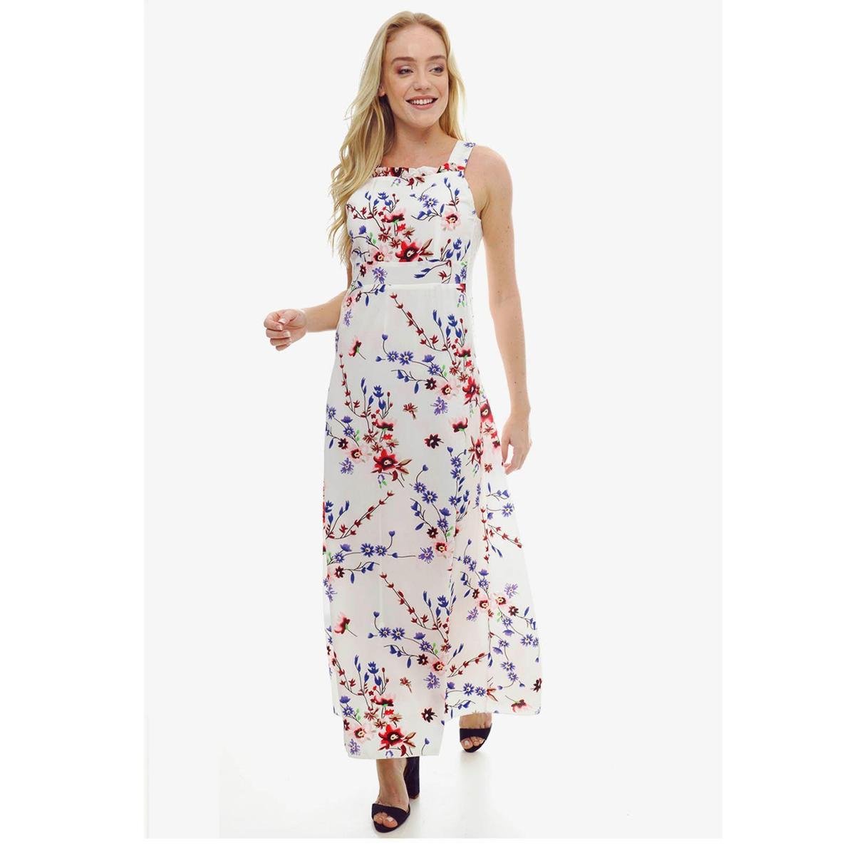 vestido longo crepe floral