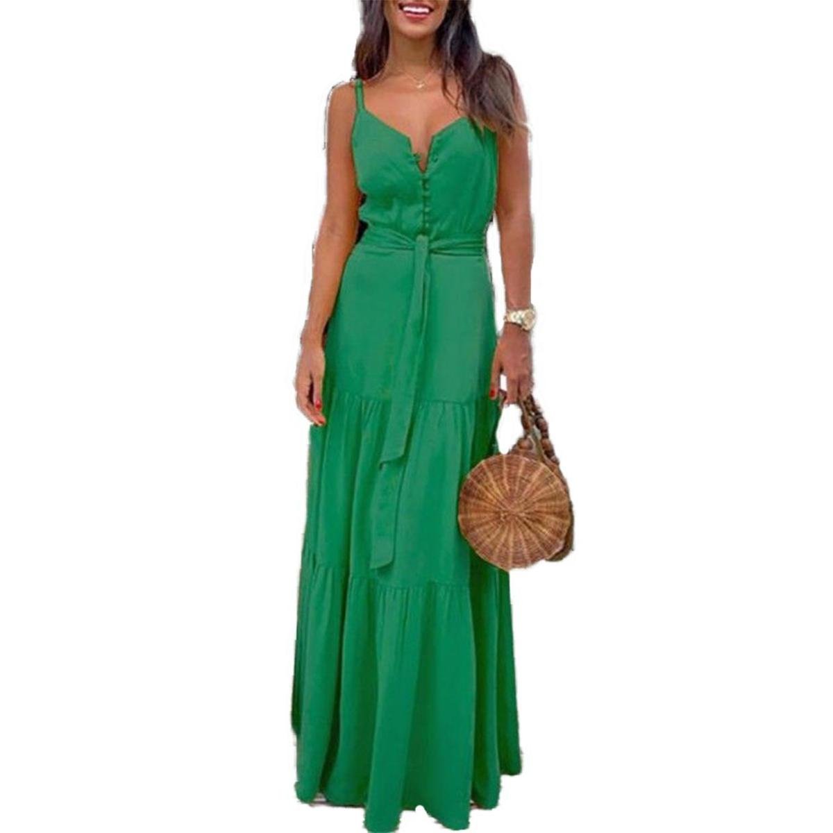 Vestido Longo De Alcinha Festa Com Decote Em Botões Menor preço em Vestido Longo De Alcinha Festa Com Decote Em Botões