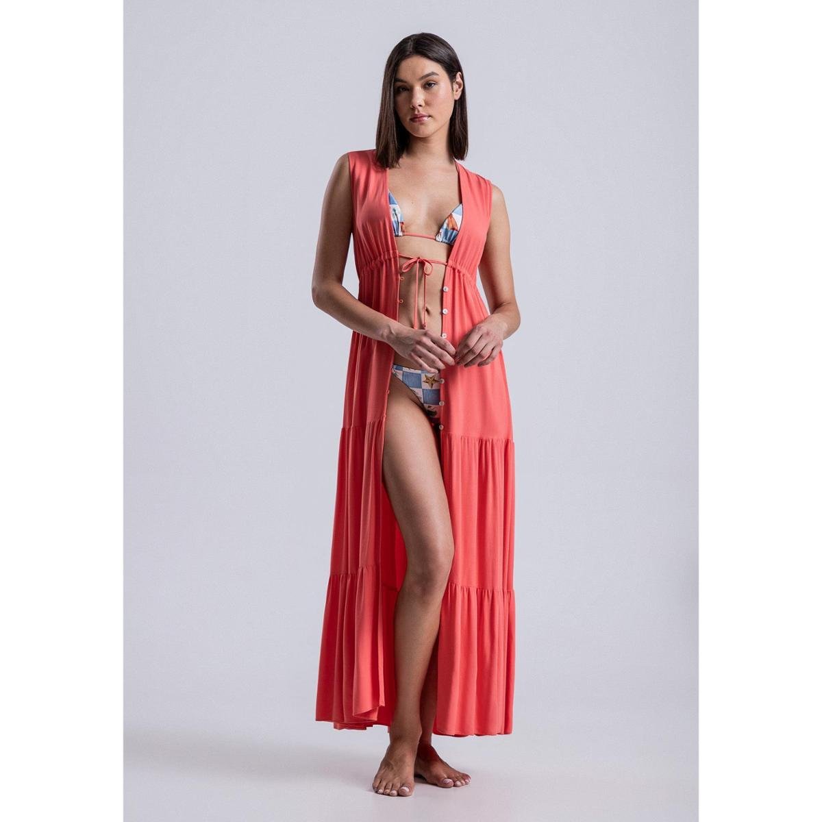 Vestido Longo em Viscose Saída de Praia - Laranja | Netshoes
