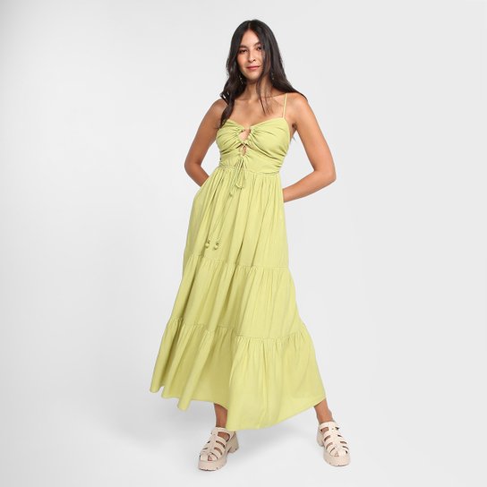 Vestido Longo Farm Amarração Feminino - Verde Menor preço em Vestido Longo Farm Amarração Feminino - Verde