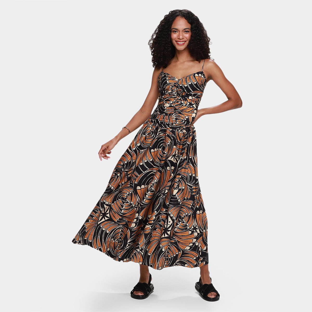 Vestido Longo Farm Leque de Tucano Menor preço em Vestido Longo Farm Leque de Tucano