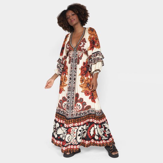 Vestido Longo Farm Tapete de Flor - Estampado Menor preço em Vestido Longo Farm Tapete de Flor - Estampado