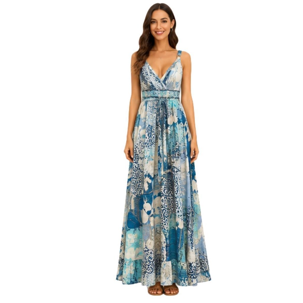 Vestido Longo Feminino Estampado Alças Reguláveis Verão Casual Boho Bali