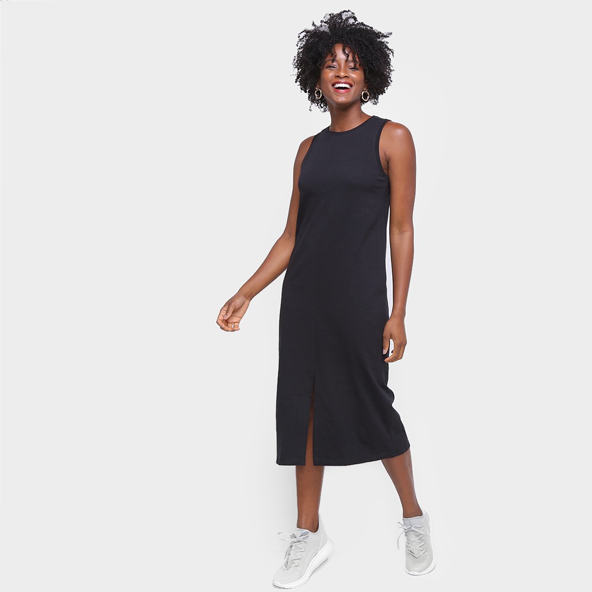 Vestido Longo Hering Fenda Feminino Preto Netshoes