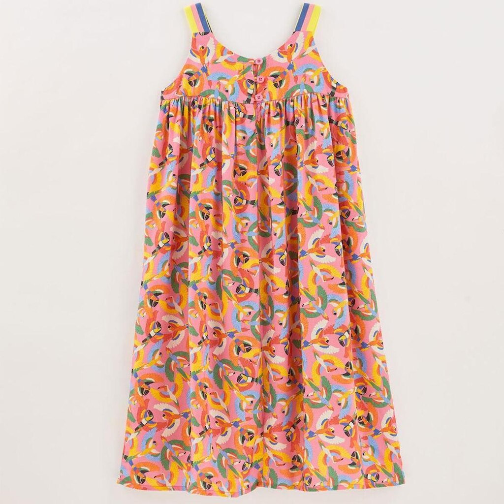 Vestido longo Infantil Viscose Rosa Araras Fábula