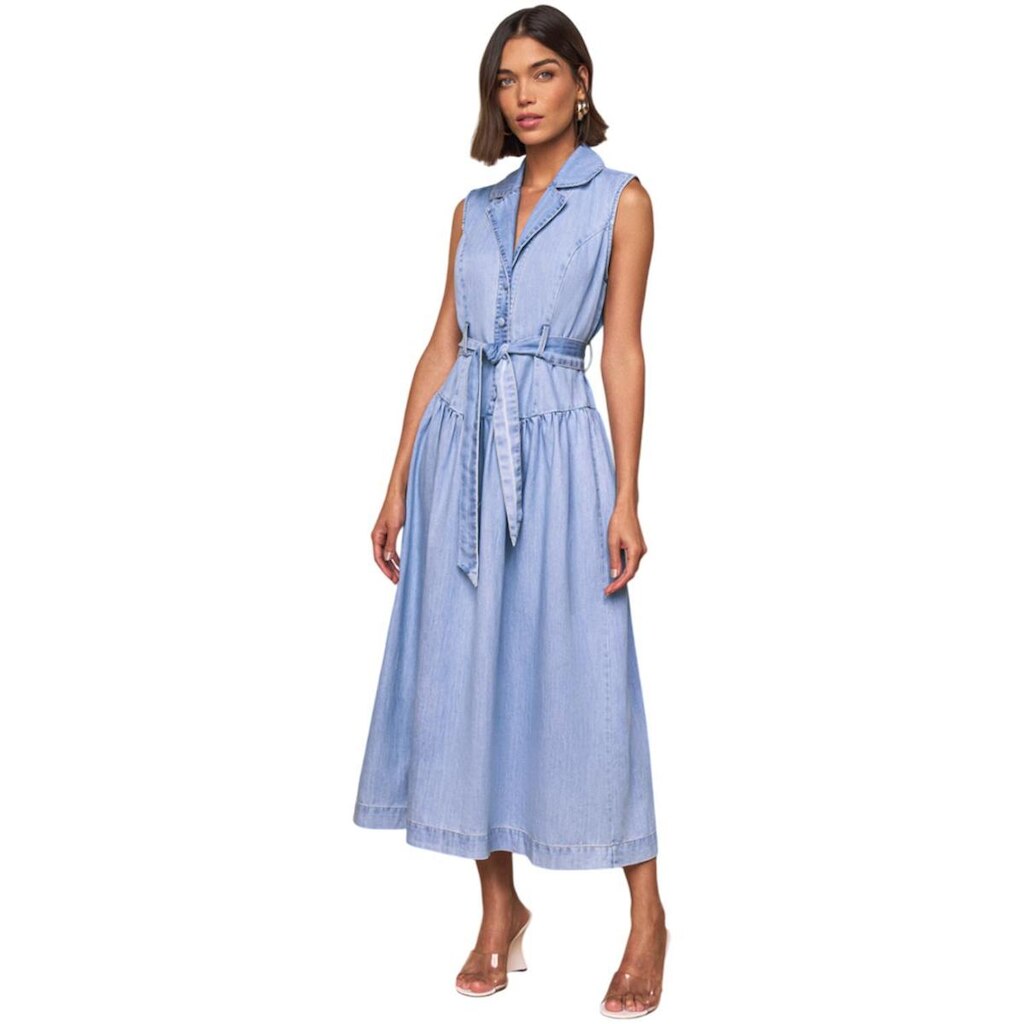 VESTIDO LONGO JEANS LADO AVESSO AZUL CLARO