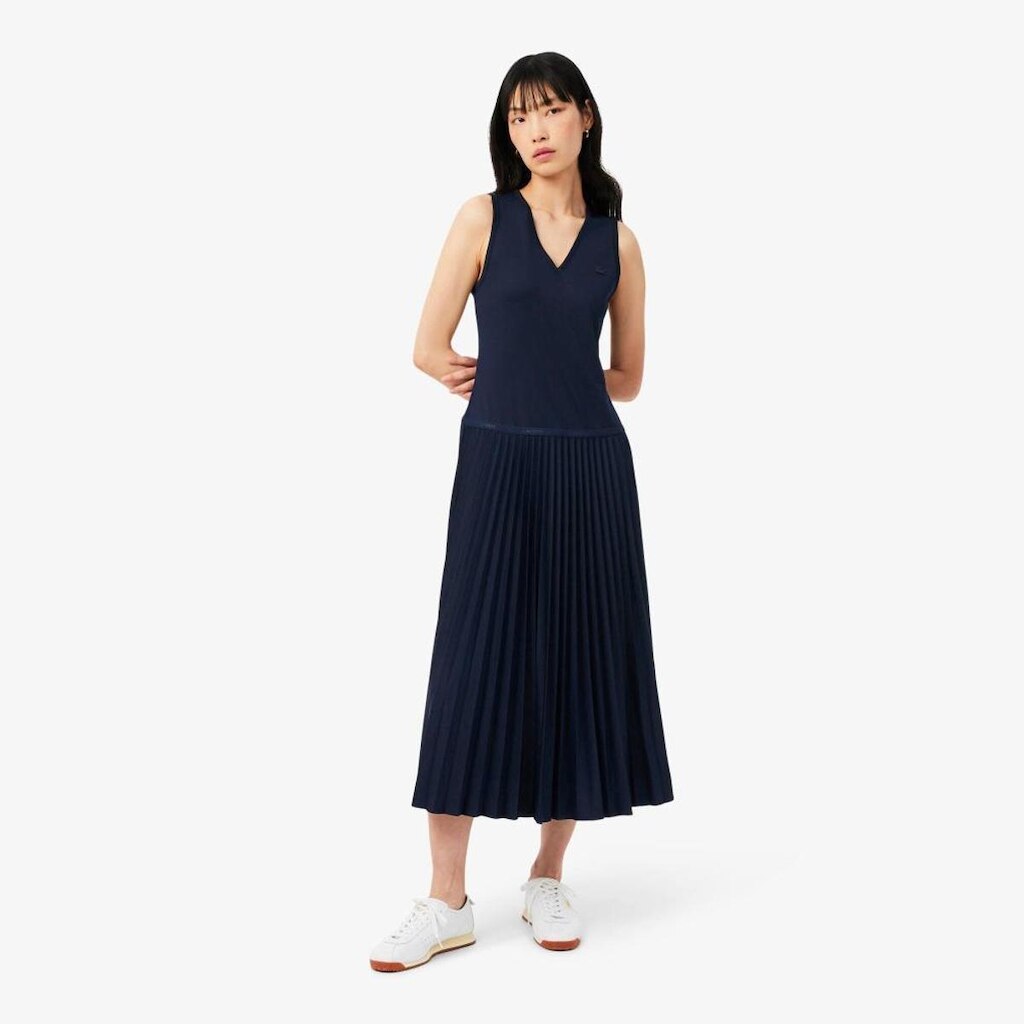 Vestido Longo Lacoste Plissado Sem Mangas Feminino