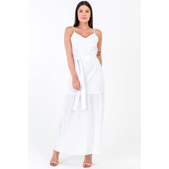 Vestido Longo Laise Algodão Branco-GG