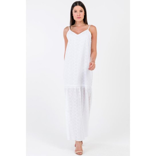 Vestido Longo Laise Algodão Branco-GG