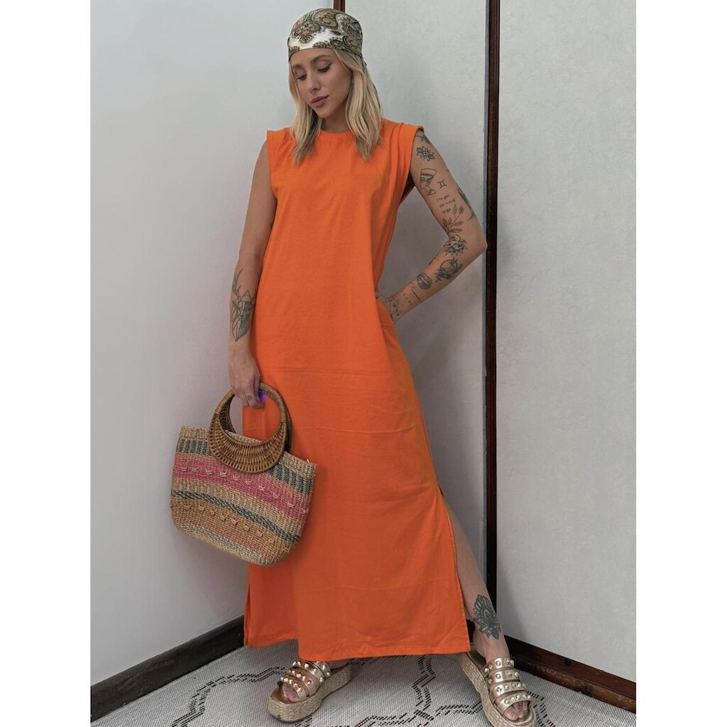 Vestido Longo Muscle Tee em Algodão com Bolso Aveloz Laranja