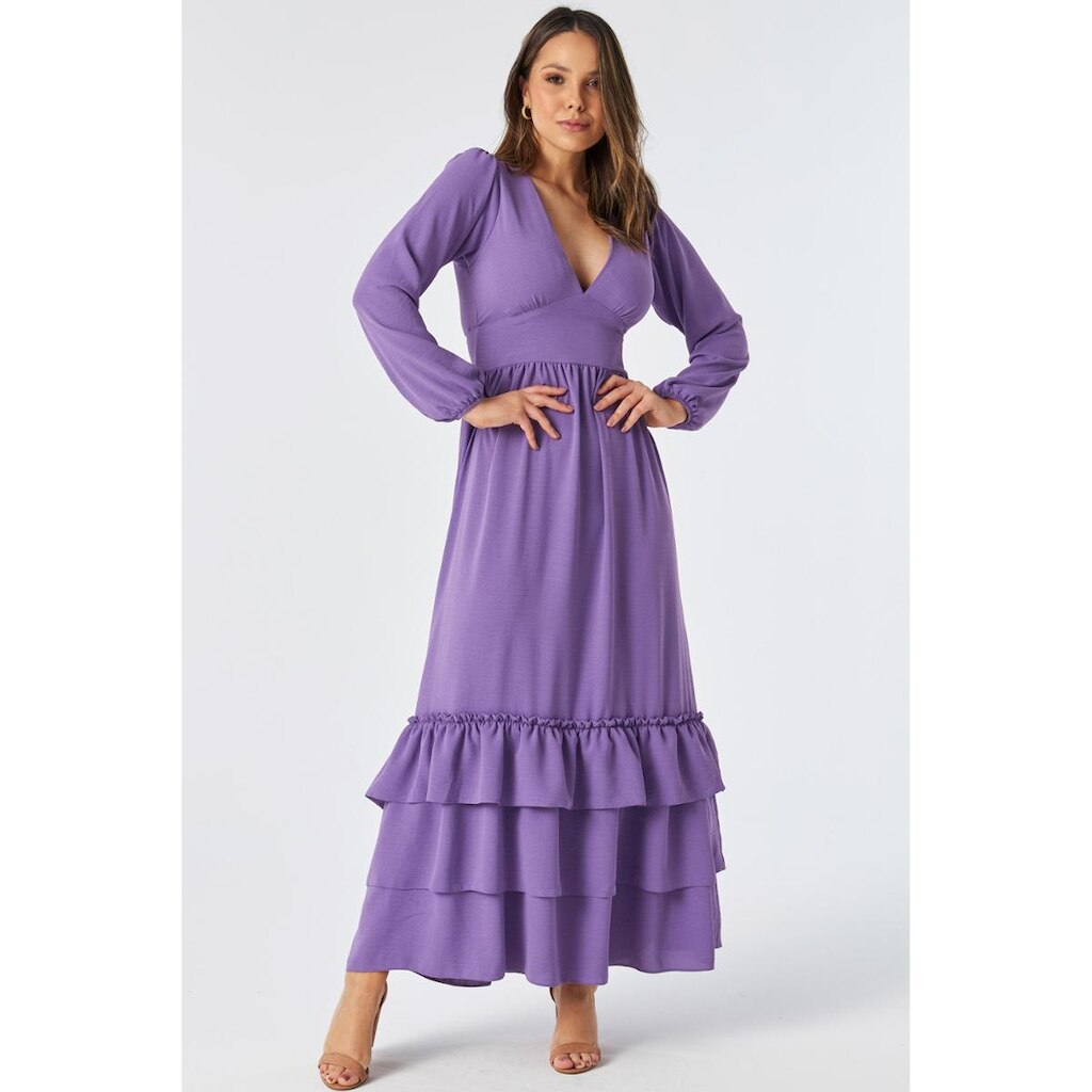 Vestido Longo PKS Decote V Lilás-GG