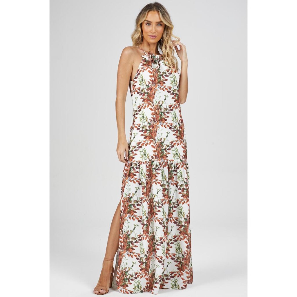 Vestido Longo PKS Estampado Bege-GG