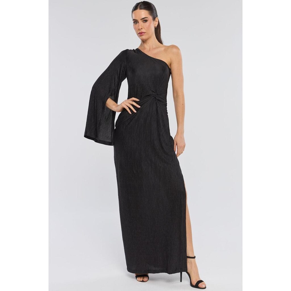 Vestido Longo PKS Malha Plissada Preto