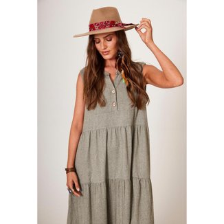 Vestido Longo Regata 3 Babados De Linho Verde Yacamim D2