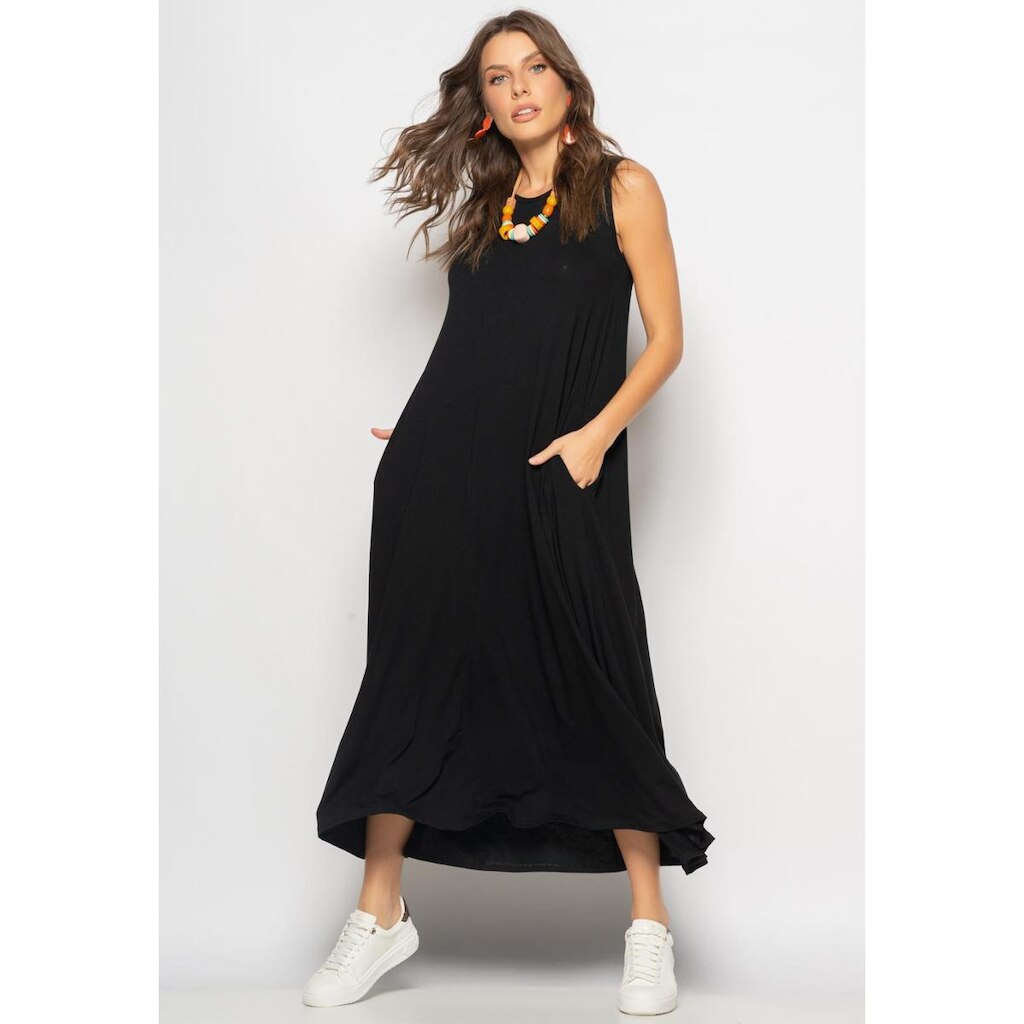 Vestido Longo Regata Com Bolsos Salvatore