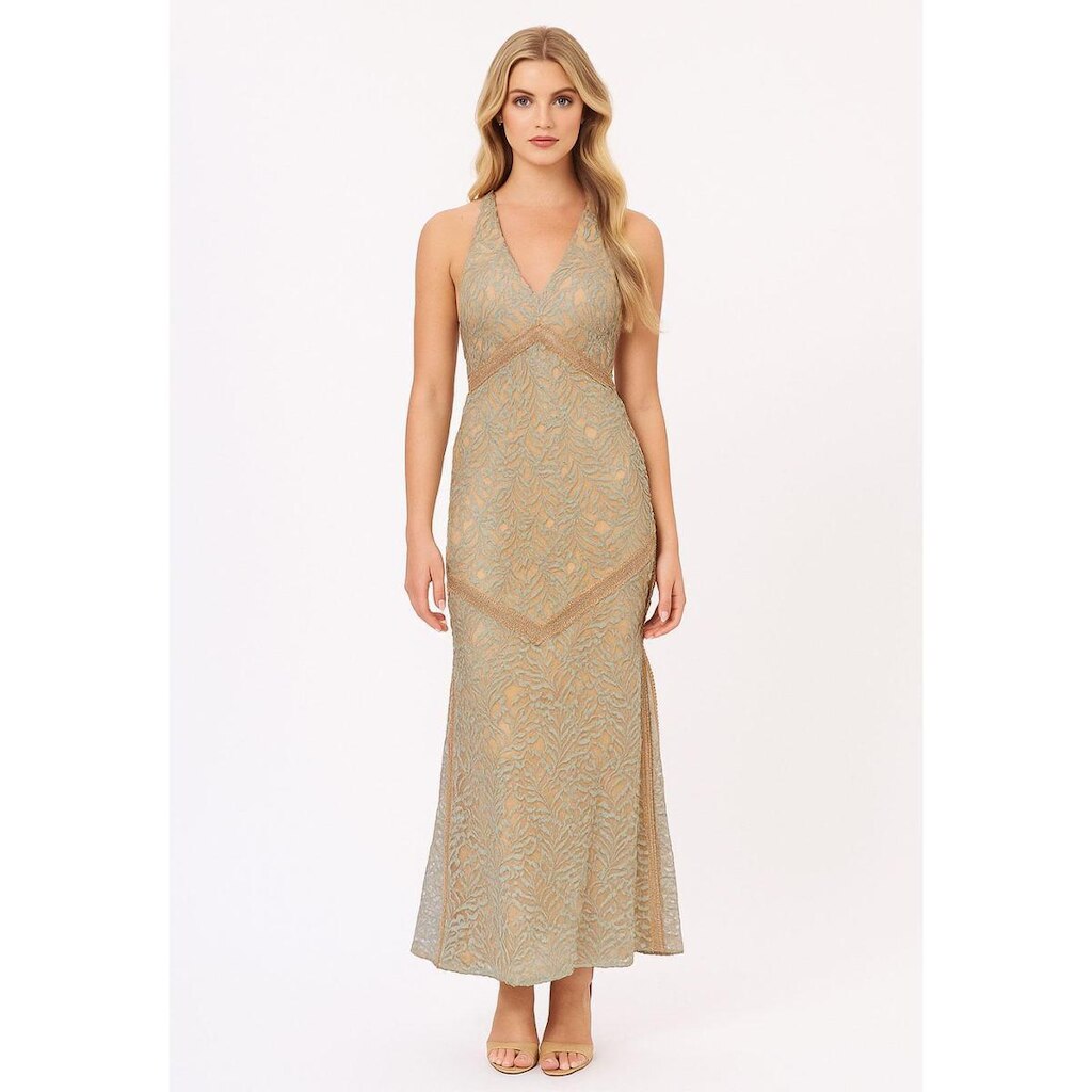 Vestido Longo S/m Bordado Bege
