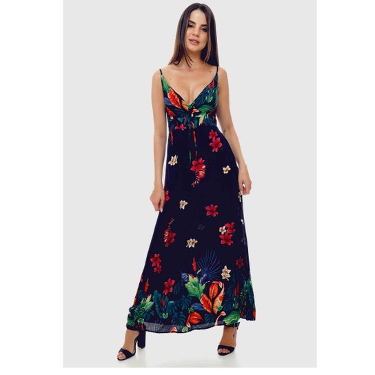 Vestido Longo Tie Dye SOB Em Viscose Feminino - Marinho Menor preço em Vestido Longo Tie Dye SOB Em Viscose Feminino - Marinho