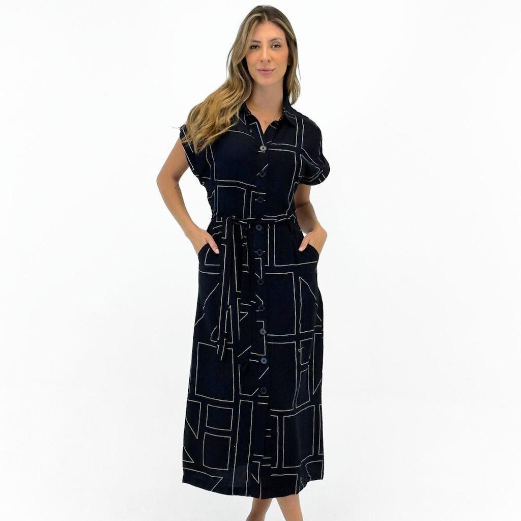 Vestido Malwee Chemise Midi Manga Curta Feminino