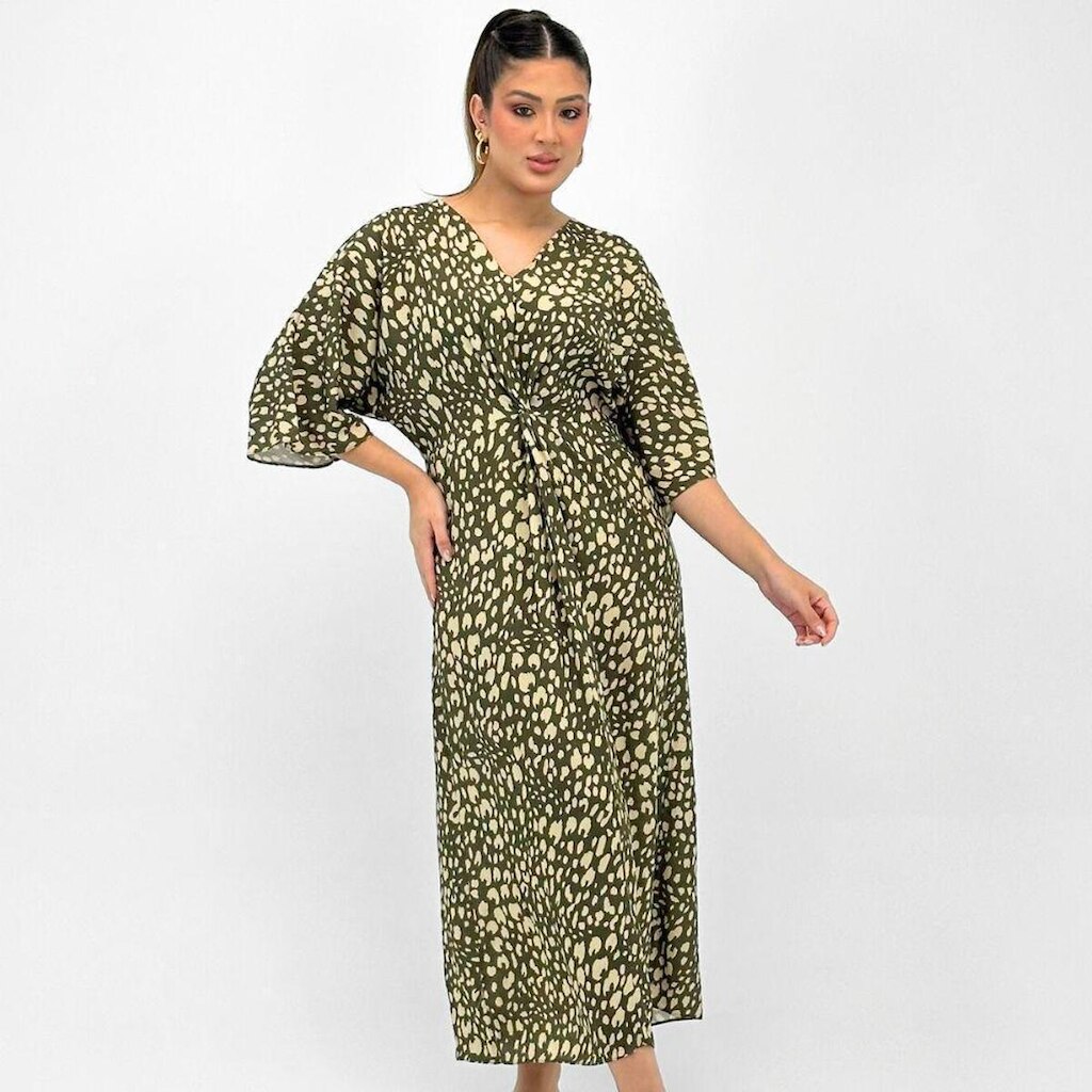 Vestido Malwee Midi Estampado Manga 3/4 Feminino