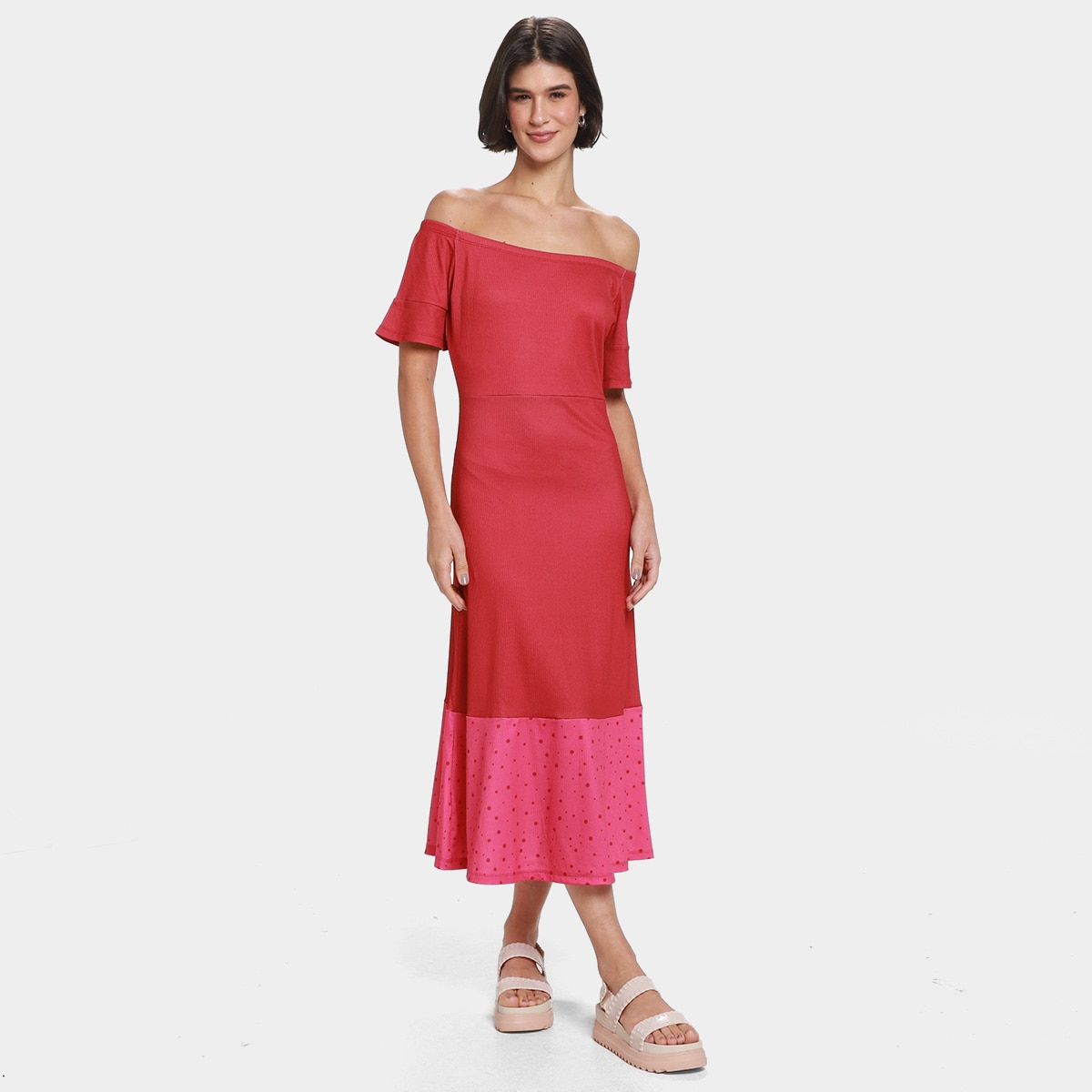 Vestido Malwee Midi Ombro a Ombro Menor preço em Vestido Malwee Midi Ombro a Ombro