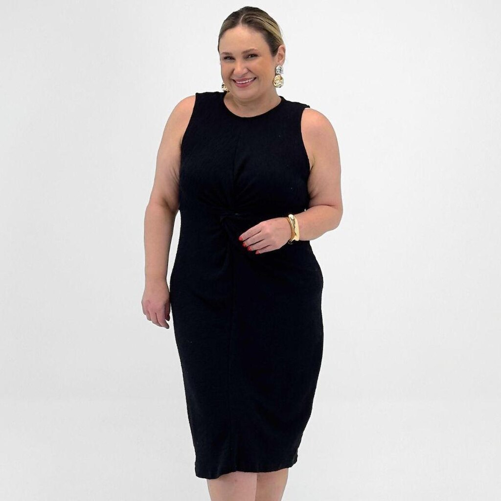 Vestido Malwee Plus Size Midi Regata Texturizado Feminino
