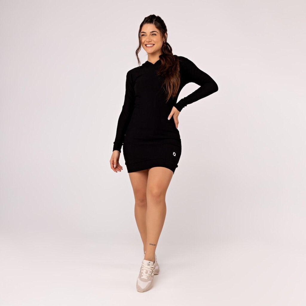 Vestido Manga Comprida Feminino Moletinho com Capuz