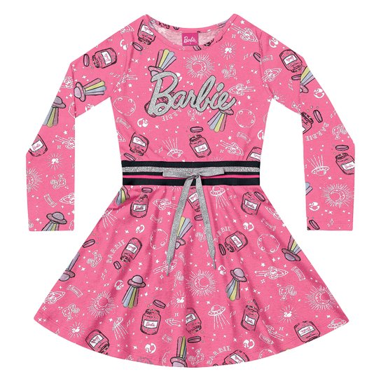 Vestido Manga Longa Infantil Fakini Barbie Rosa Netshoes