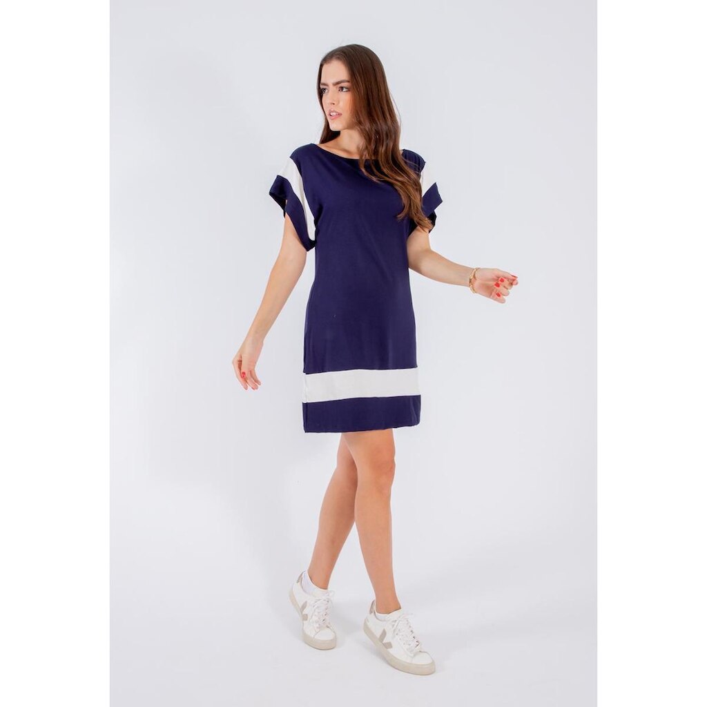 Vestido Maria Paes Curto Marinho e Off White