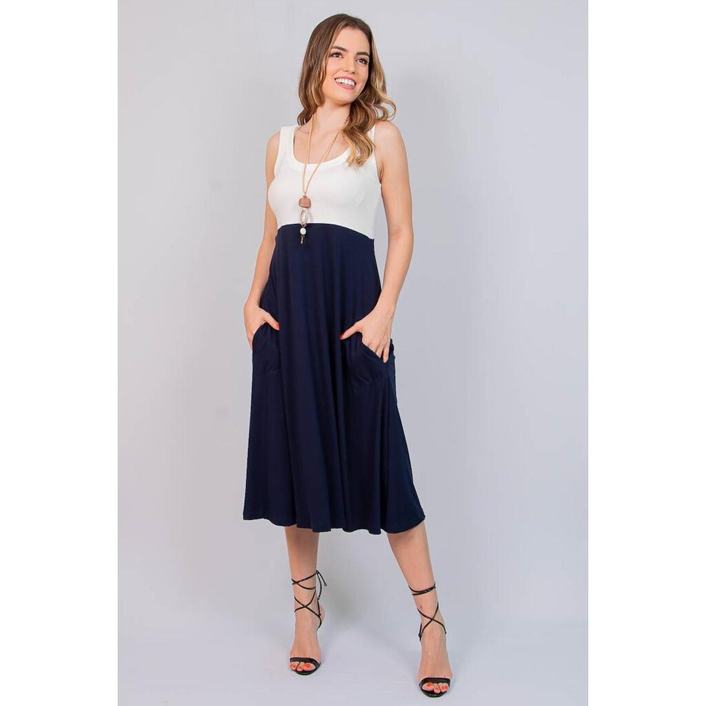 Vestido Maria Paes Midi Marinho e Off White