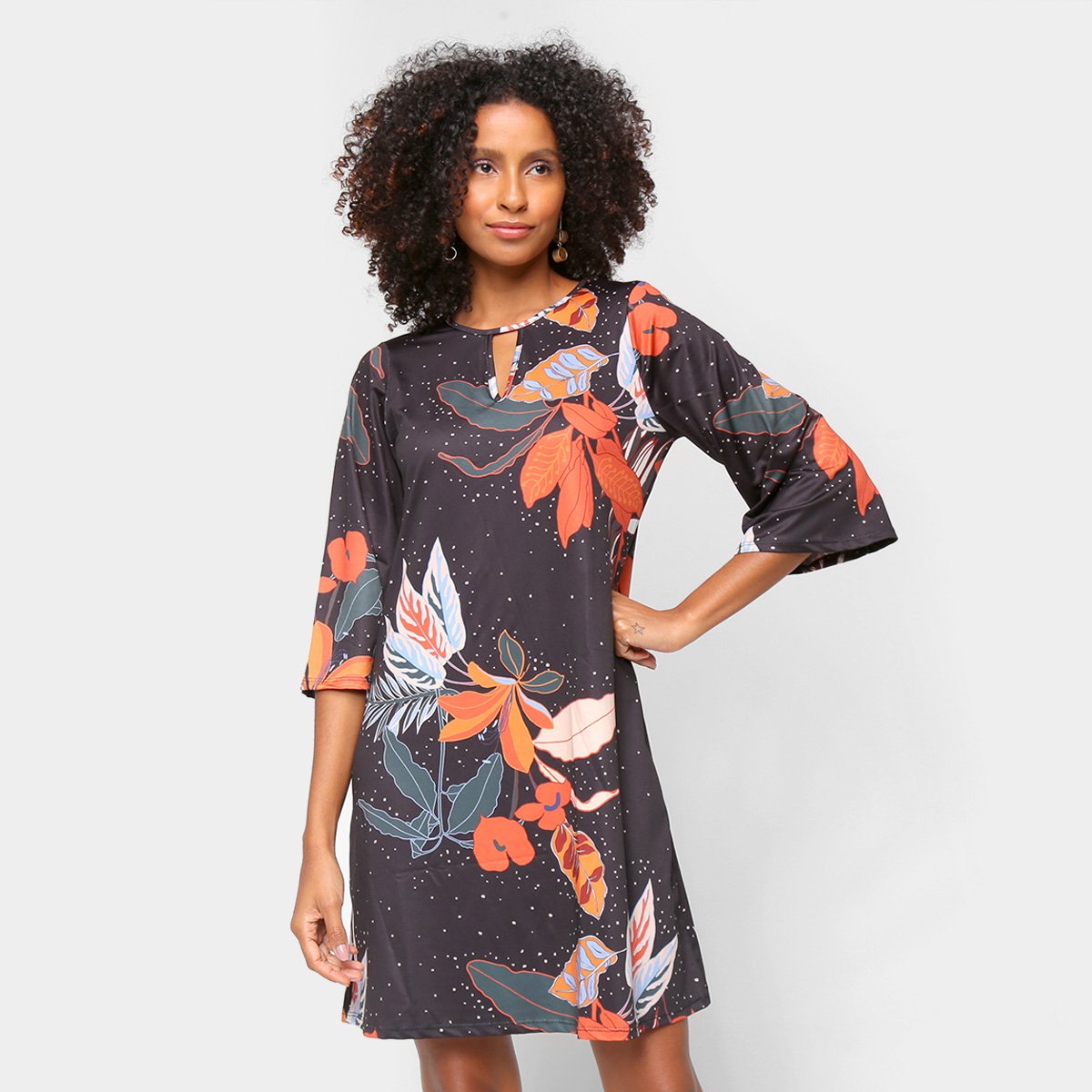 Vestido Mercatto Estampado Manga 3/4 Feminino Menor preço em Vestido Mercatto Estampado Manga 3/4 Feminino