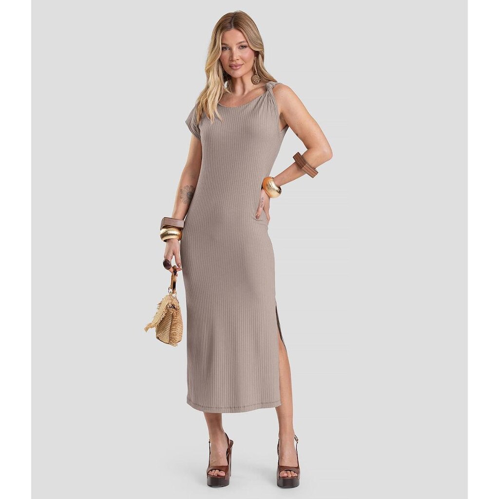 Vestido Midi Canelado Dianna Cinza