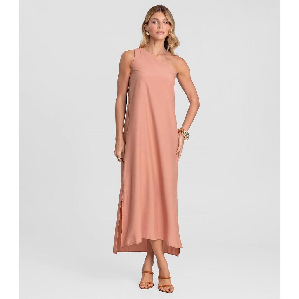 Vestido Midi Em Tecido Viscose Dianna Marrom