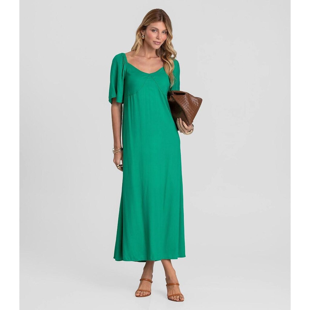 Vestido Midi Em Viscose Com Manga Curta Dianna Verde