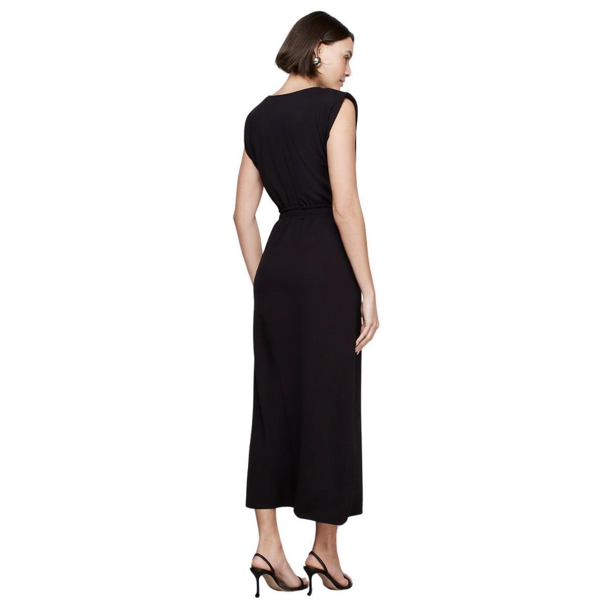 Vestido Midi Evasê Decote V Dzarm Preto Netshoes