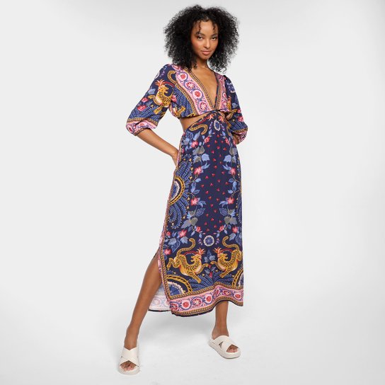 Vestido Midi Farm Cropped Selva das Onças - Estampado Menor preço em Vestido Midi Farm Cropped Selva das Onças - Estampado