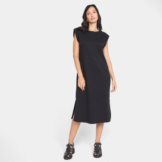 Vestido Midi Hering com Fenda Feminino - Preto Menor preço em Vestido Midi Hering com Fenda Feminino - Preto