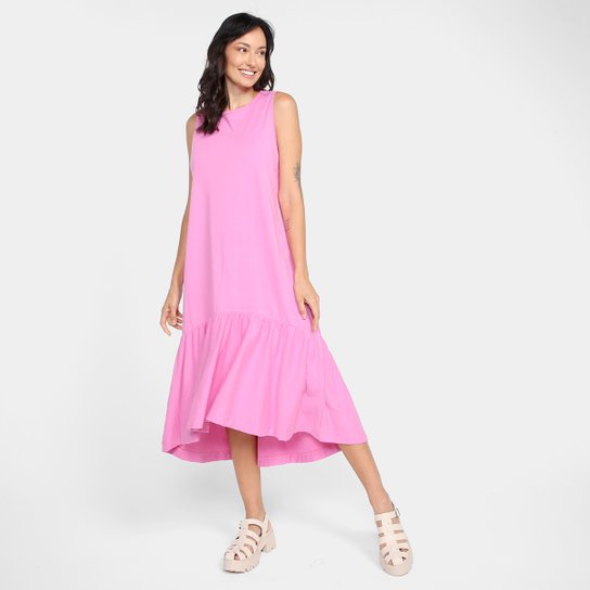 Vestido Midi Hering Liso Babados