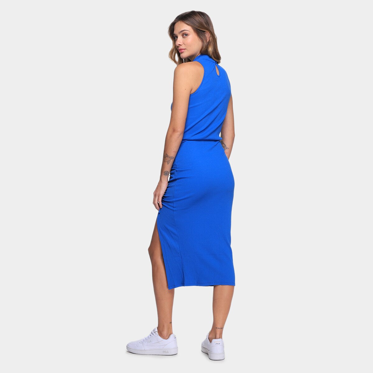 Vestido Midi Il Shin Canelado Fenda - 1