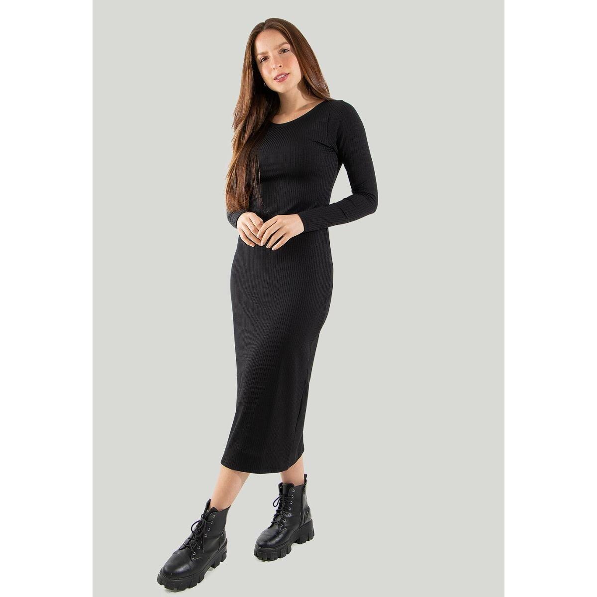 Vestido Midi Manga Longa Ribana Canelado Menor preço em Vestido Midi Manga Longa Ribana Canelado