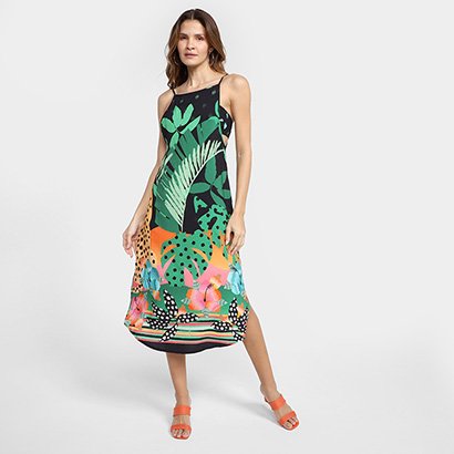 Vestido Midi Mercatto Estampado Recorte - Feminino